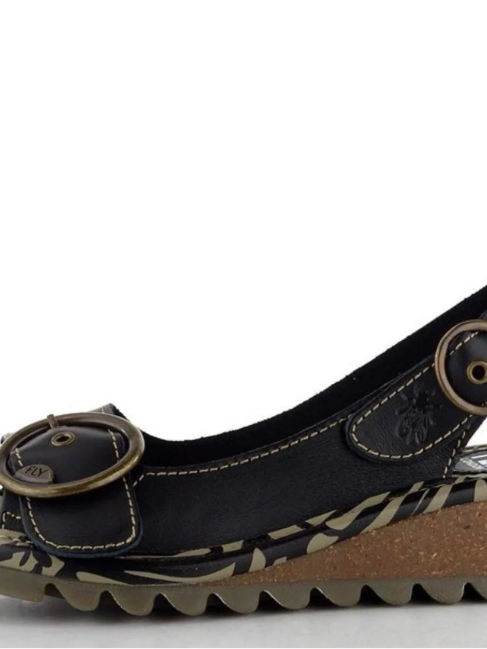 FLY London Tram723fly Leather Slingback Platform Sandals Black White EU 41 US 10